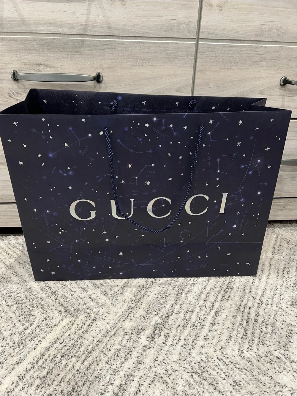 Gucci Authentic Navy Celestial Extra Large Shopping Bag with Iridescent Logo